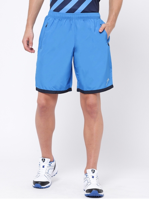 

SG Men Blue Solid Regular Fit Sports Shorts