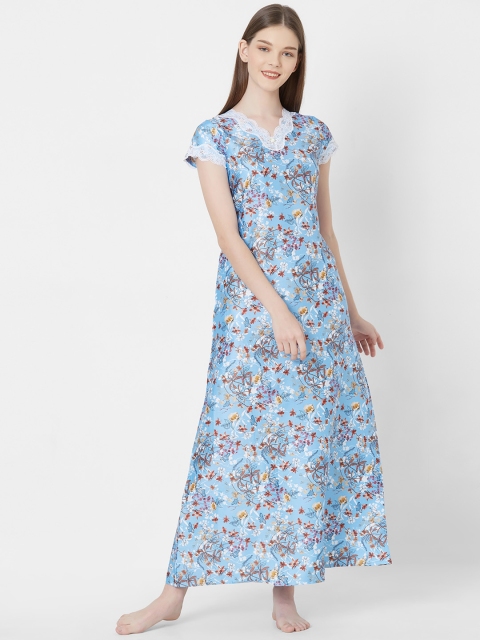 

Sweet Dreams Women Blue Printed Nightdress