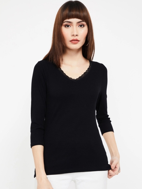 

CODE by Lifestyle Women Black Self Design Fitted Top With Lace Trims