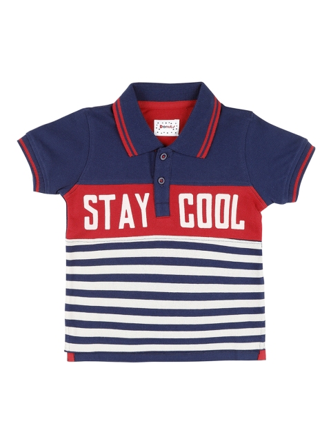 

Donuts Boys Navy Blue & White Striped Polo Collar T-shirt