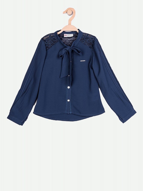 

Peppermint Girls Navy Blue Solid Shirt Style Top