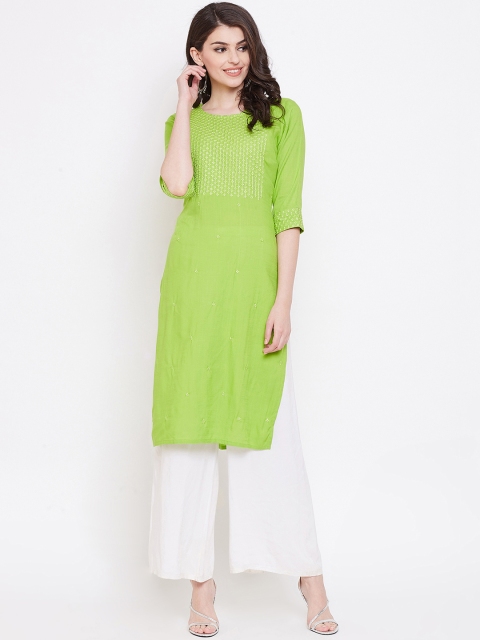 

Ishin DESIGNER STUDIO Women Green Yoke Design A-Line Kurta