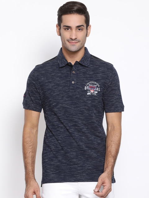 

SWISS MILITARY Men Navy Blue Slim Fit Solid Polo Collar Pure Cotton T-shirt