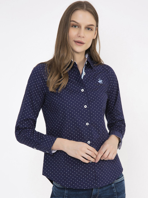 

Beverly Hills Polo Club Women Navy Blue Regular Fit Printed Casual Shirt