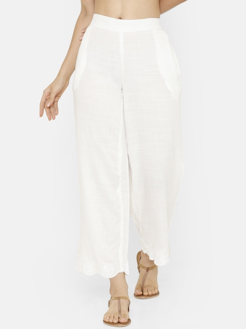 

De Moza Women White Solid Wide Leg Palazzos