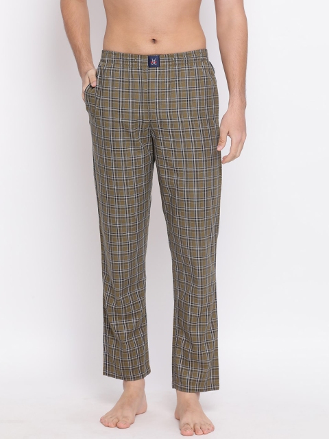

Crimsoune Club Men Olive Green & Black Checked Lounge Pants