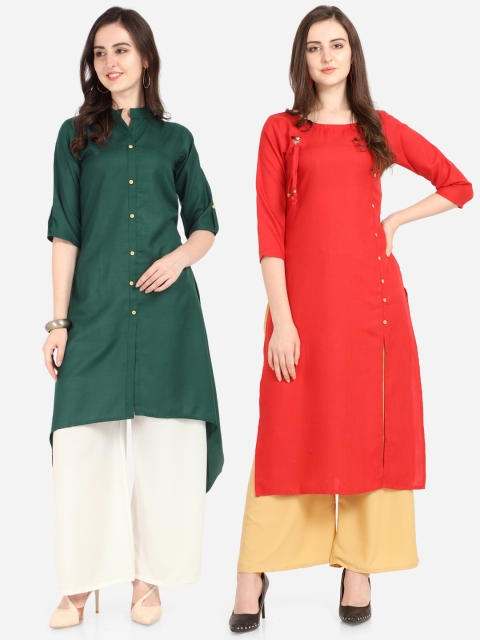 

Silk Bazar Women Pack Of 2 Green & Red Solid A-Line Kurta