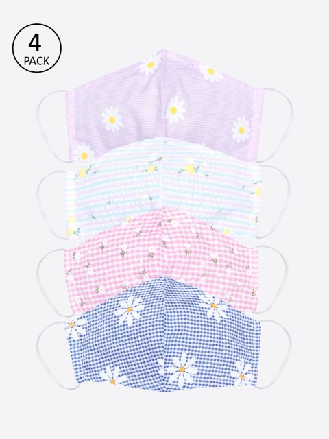 

CUTECUMBER Girls Pack Of 4 Assorted 2-Ply Reusable Cloth Masks