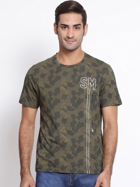 

SWISS MILITARY Men Olive Green Camo Printed Round Neck T-shirt