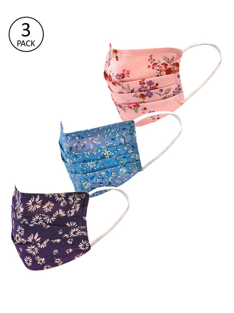 

LEGAL BRIBE Women Pack Of 3 Printed 3-Ply Reusable Cloth Masks, Navy blue