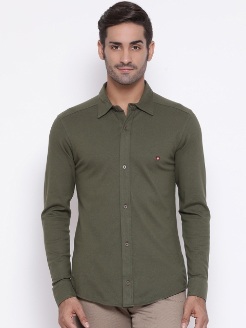 

SWISS MILITARY Men Olive Green Smart Regular Fit Solid Casual Shirt
