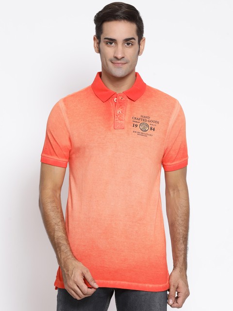 

SWISS MILITARY Men Orange Slim Fit Dyed Polo Collar Pure Cotton T-shirt
