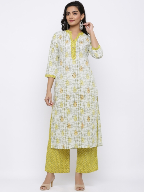 

Indi INSIDE Women Off-White & Yellow Printed Kurta with Palazzos