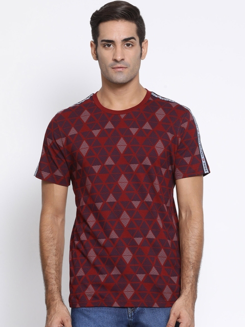 SWISS MILITARY Men Maroon Slim Fit Printed Round Neck Pure Cotton T-shirt