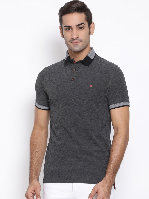 

SWISS MILITARY Men Black Slim Fit Solid Polo Collar Pure Cotton T-shirt