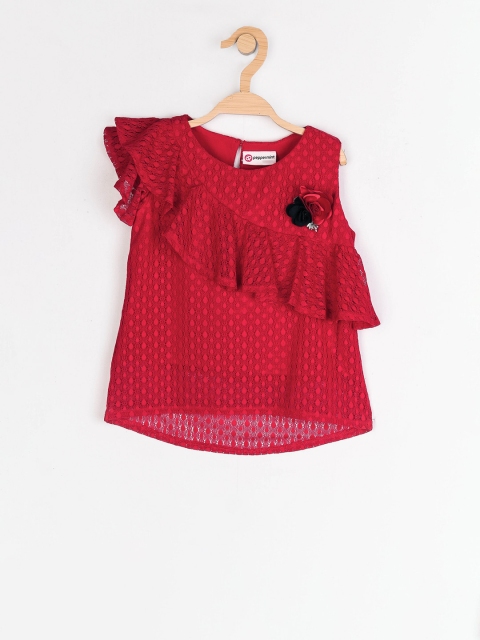 

Peppermint Girls Red Self Design Top