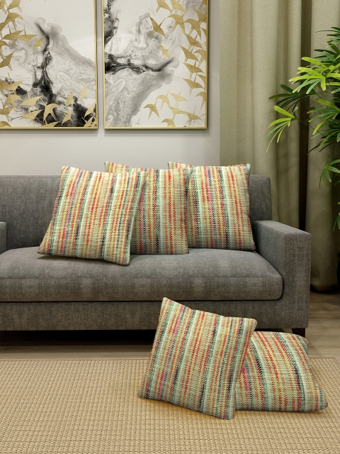 

KLOTTHE Set Of 5 Yellow & Red Striped Floor Cushions