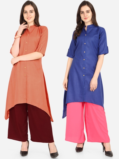 

Silk Bazar Women Set Of 2 Solid A-Line Kurtas, Peach