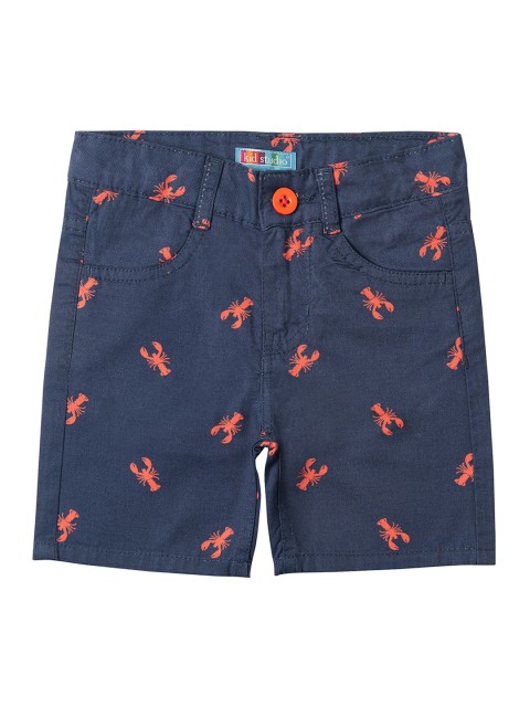 

Kid Studio Boys Navy Blue Printed Regular Fit Regular Shorts