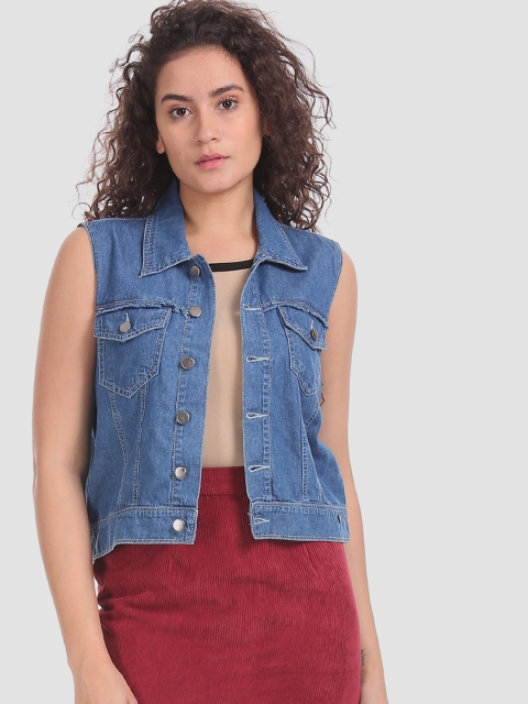 

Cherokee Women Blue Solid Denim Jacket