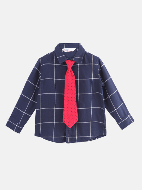 

Beebay Boys Navy Blue & White Regular Fit Checked Casual Shirt