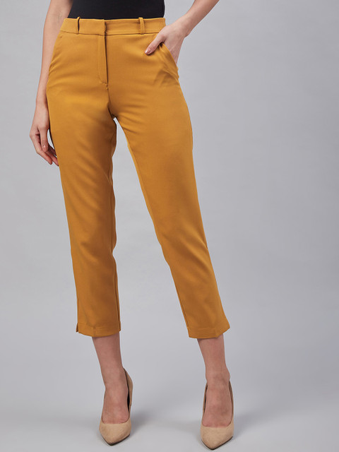 

Marie Claire Women Mustard Yellow Solid Regular Trousers
