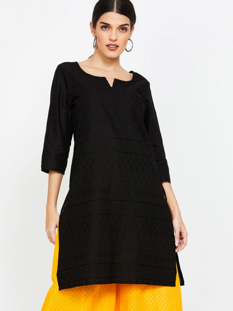 

Melange by Lifestyle Women Black Woven Design A-Line Kurta