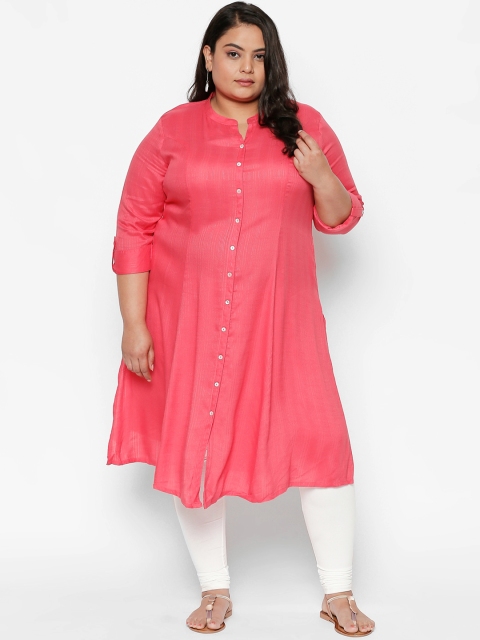 

RANGMANCH PLUS by Pantaloons Women Pink Solid A-Line Kurta