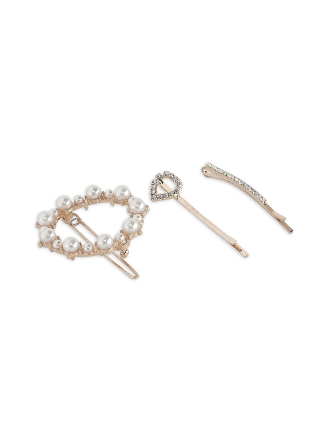

20Dresses Set of 3 White & Gold-Toned Embellished Hair Clips