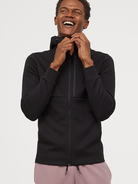

H&M Men Black Solid Sporty Hooded Jacket