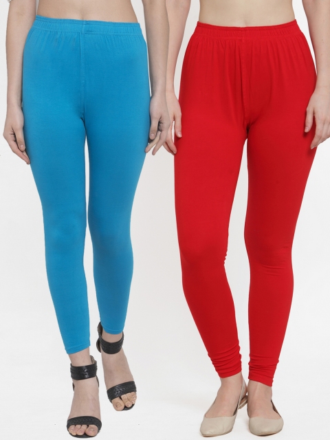 

TAG 7 Women Pack Of 2 Solid Ankle-Length Leggings, Red