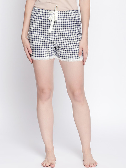 

Dreamz by Pantaloons Women Navy Blue & White Checked Lounge Shorts 8905172000783