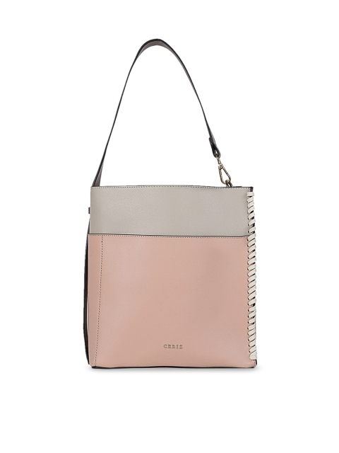 

CERIZ Pink & Taupe Colourblocked Tote Bag