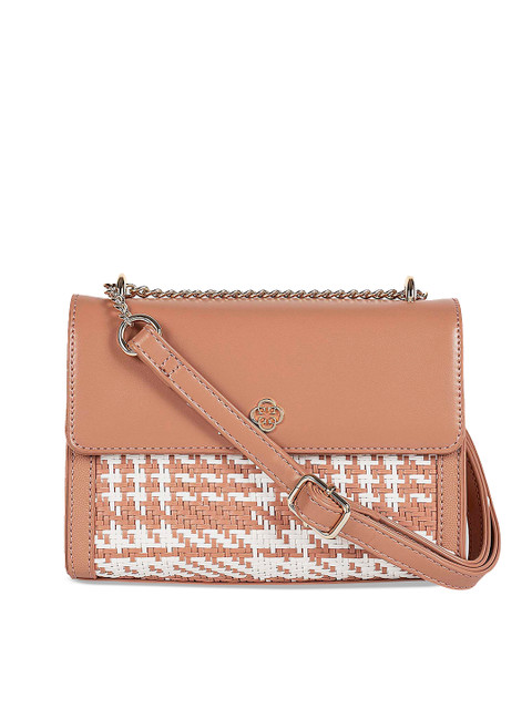 

CERIZ Tan Brown & White Textured Sling Bag