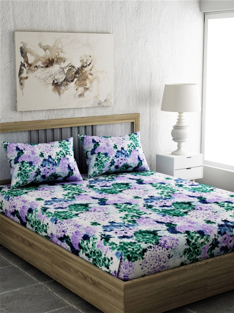 

EverHOME Lavender & Green Floral 210 TC Cotton 1 King Bedsheet with 2 Pillow Covers