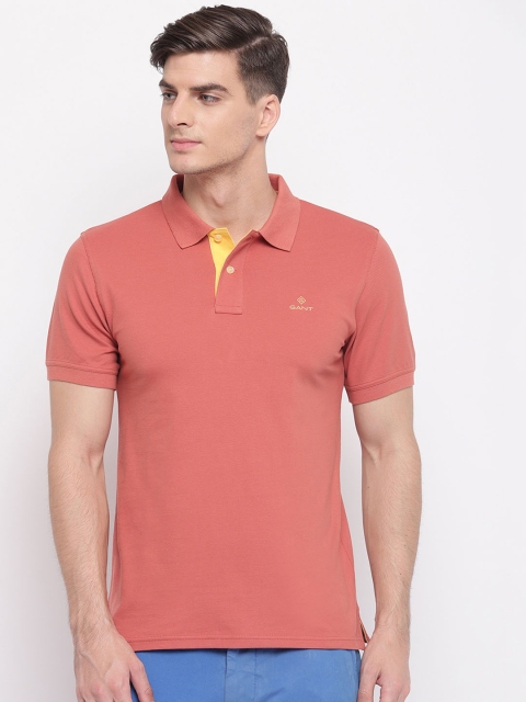 

GANT Men Coral Orange Solid Polo Collar T-shirt