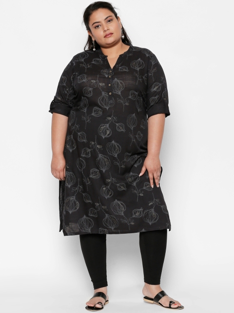 

RANGMANCH PLUS by Pantaloons Women Black Printed A-Line Kurta