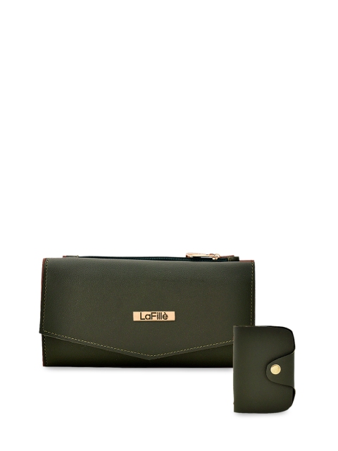 

LaFille Women Olive Green Solid Three Fold Wallet