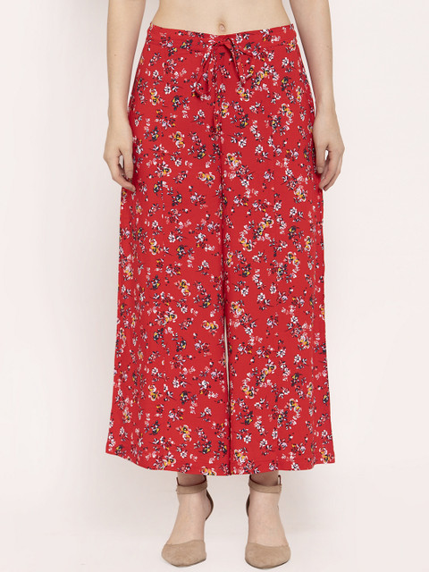 

Ayaany Women Red Printed Wide Leg Palazzos
