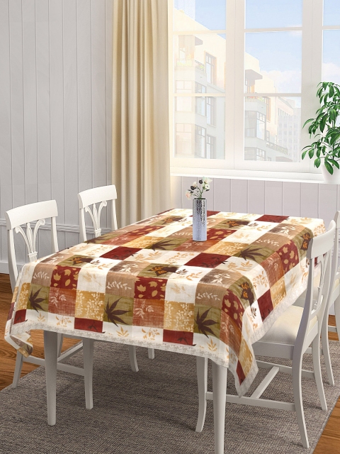 

Clasiko Maroon & Beige Checks With Leaves Printed Rectangular Anti-Slip PVC 6 Seater Table Cover