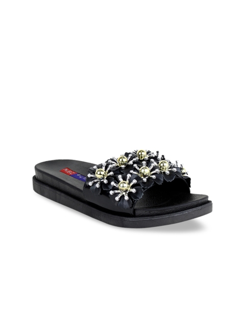 

MSC Women Black & Silver-Toned Embellished Sliders