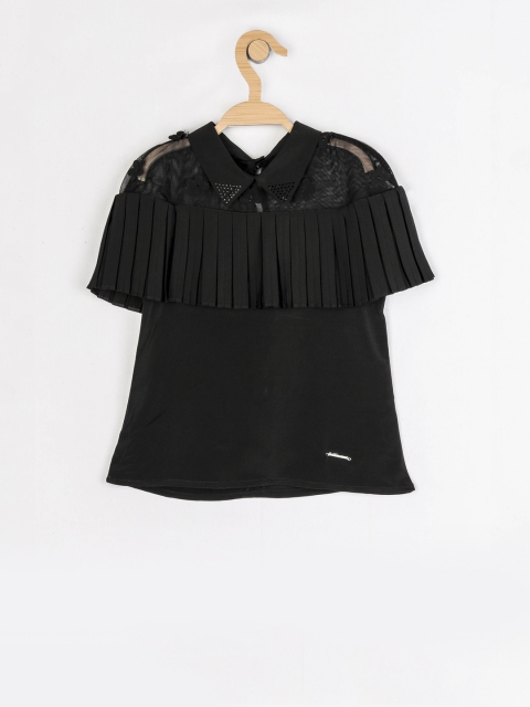 

Peppermint Girls Black Self Design Shirt Style Top