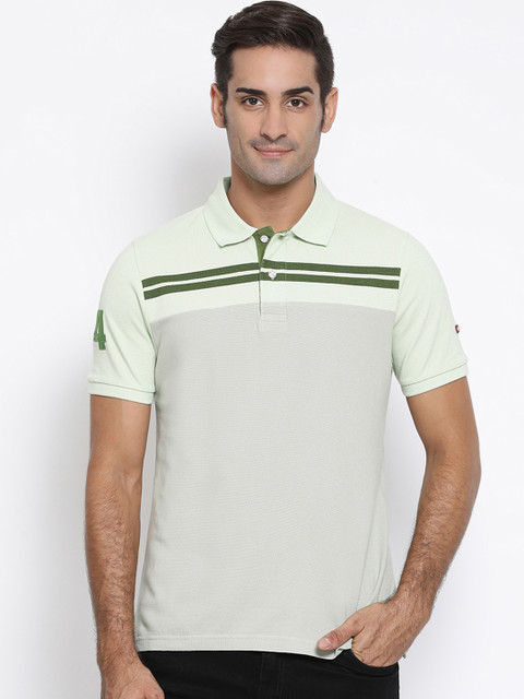 

SWISS MILITARY Men Green Striped Polo Collar T-shirt
