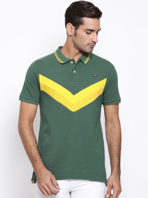 SWISS MILITARY Men Green & Yellow Colourblocked Polo Collar T-shirt