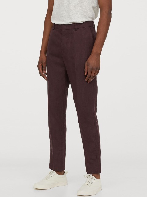 

H&M Men Maroon Linen Slim Fit Suit Trousers