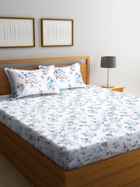 

BOMBAY DYEING Blue & White Floral 160 TC Cotton 1 King Bedsheet with 2 Pillow Covers