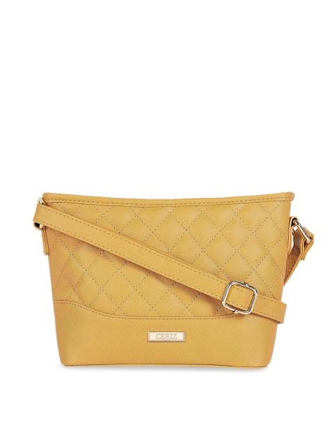

CERIZ Mustard Yellow Textured Sling Bag