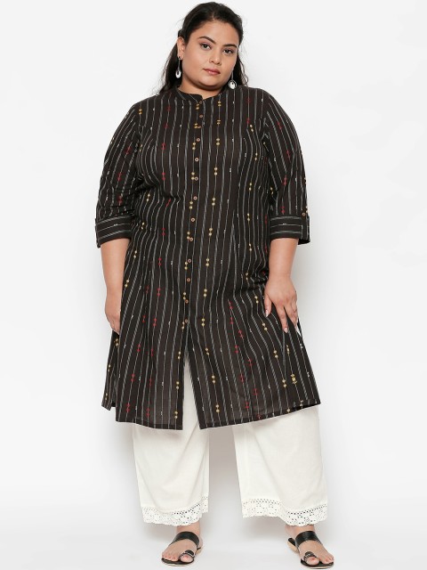 

RANGMANCH PLUS by Pantaloons Women Black Striped A-Line Kurta