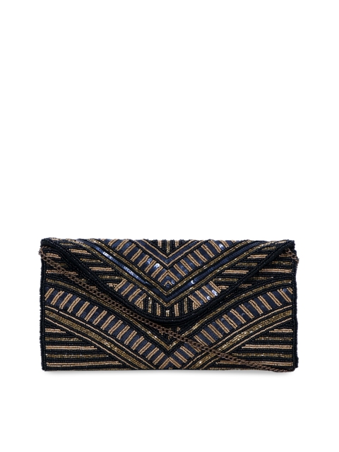 

Diwaah Black & Beige Embellished Envelope Clutch