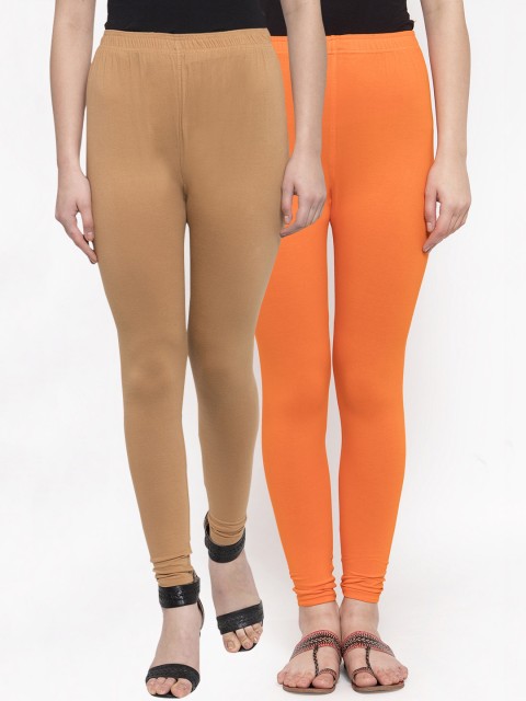 

TAG 7 Women Pack Of 2 Solid Ankle-Length Leggings, Orange
